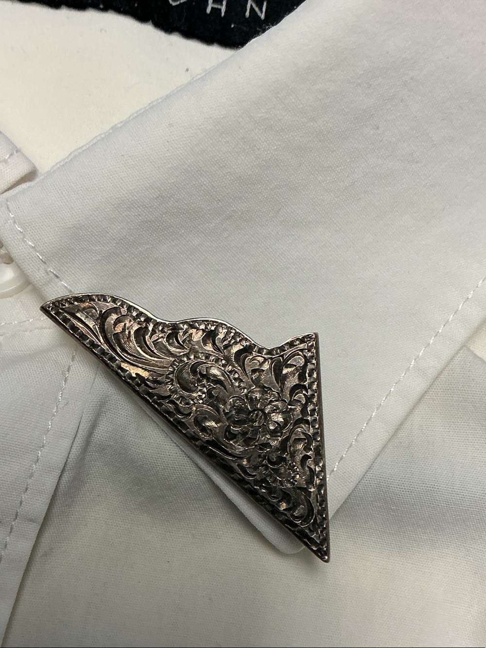 Engraved Silver-Tone Western Shirt Collar Tip